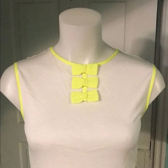 TED BAKER LONDON White Tank Top Neon Yellow Bow Accents XS - Coquette Sleaze - Picture 4 of 6